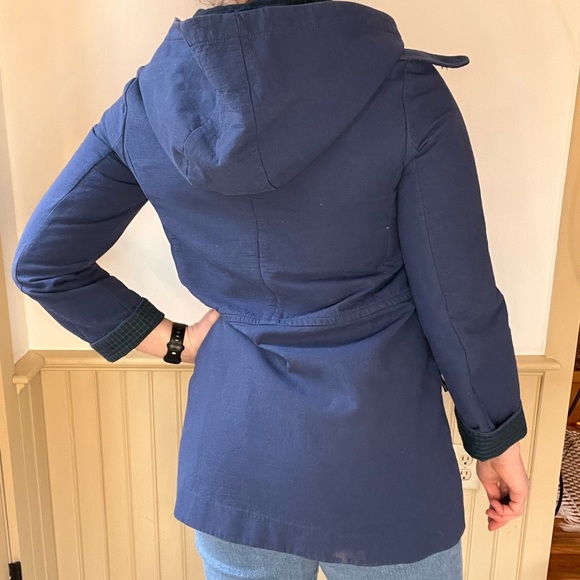 ANTHROPOLOGIE CARTONNIER Navy Blue Brown Toggle Hooded Cadet Coat Zip Jacket S - Picture 7 of 13